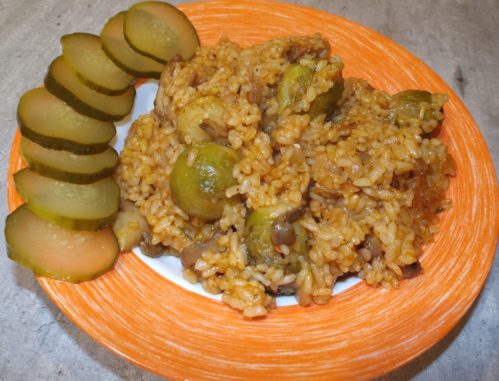 Рис с брюссельской капустой и грибами